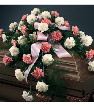 Casket Spray White And Pink Carnations