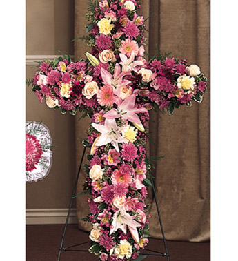 Religious Novelty Cross Styled with Lavender Pompons