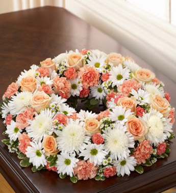 Cremation Wreath - Peach - Orange & White